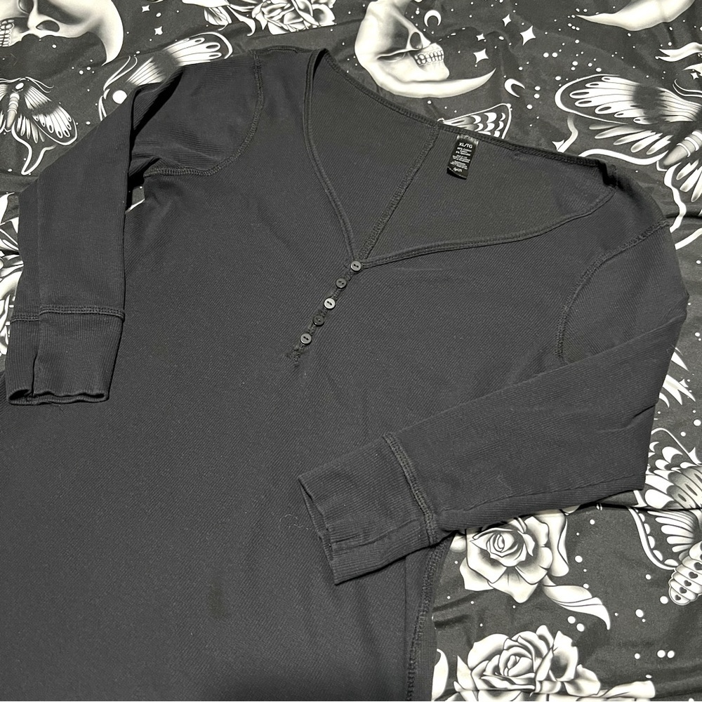 Black Ribbed Thermal Top, XL